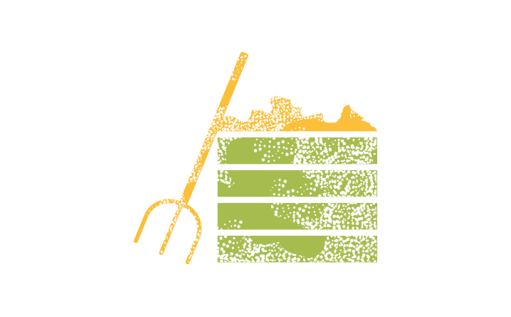 Pictogramme qui représente une fourche en appui sur un bac à compost